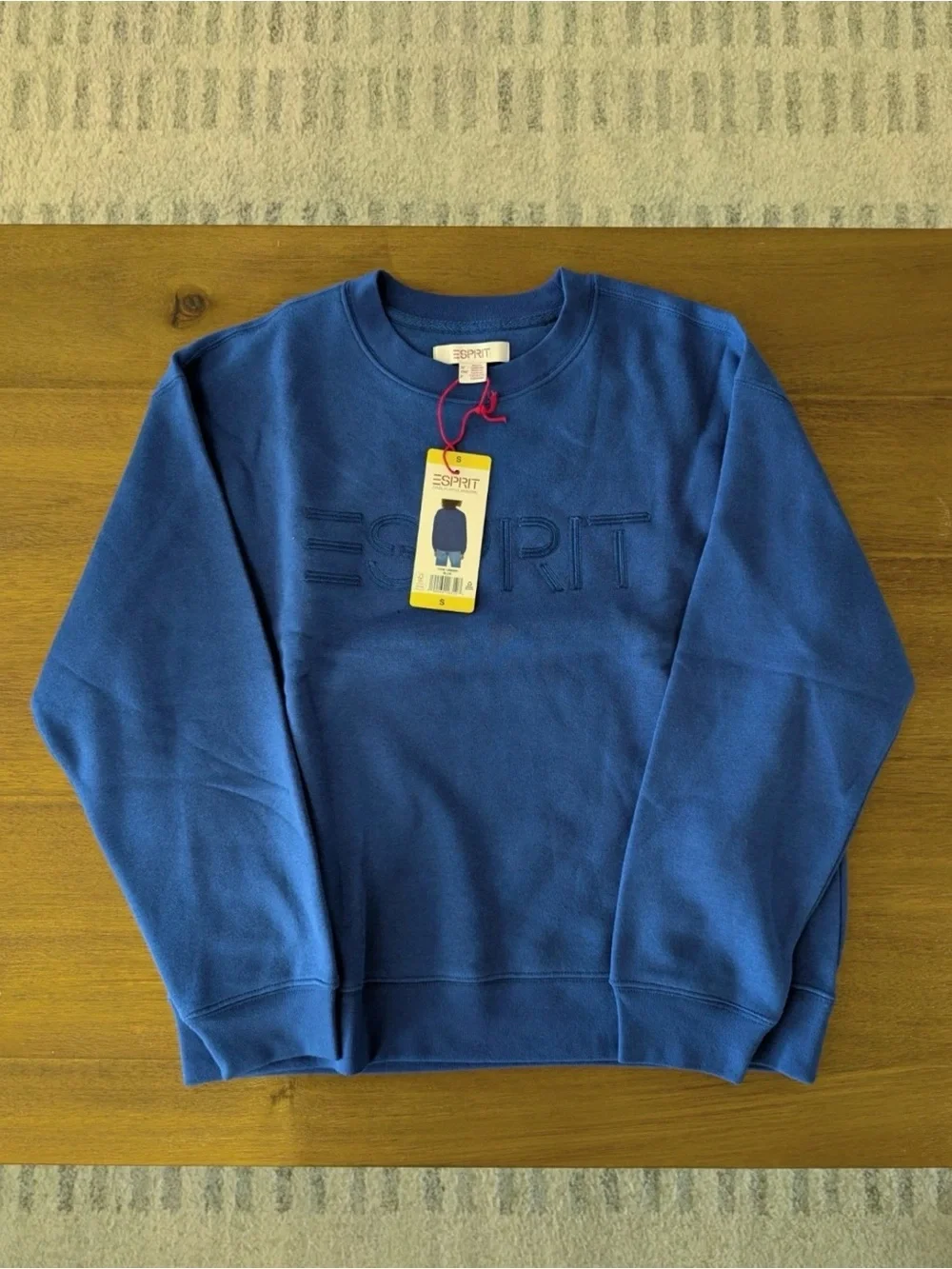 Esprit Men's Blue Embroidered Logo Crewneck Sweater